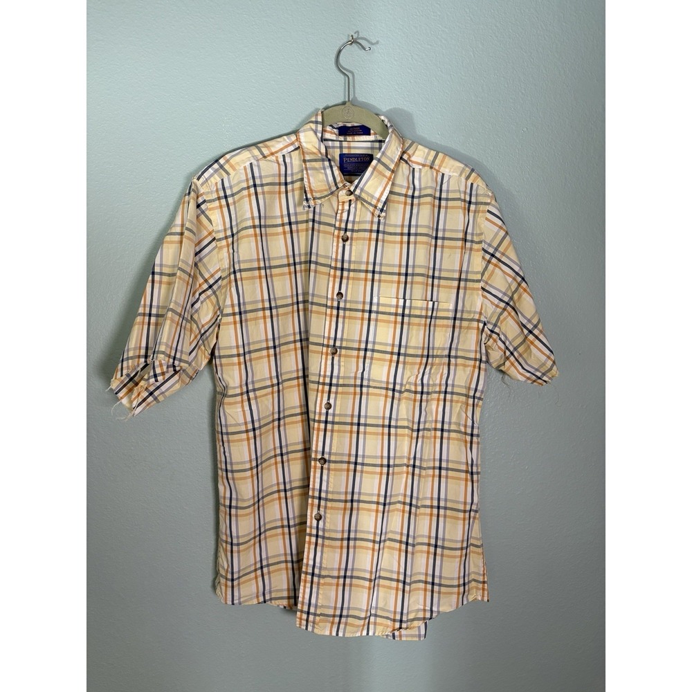 Vintage‎ Mens Pendleton Button Up Large Plaid  DIY Short Sleeve Raw Edge
